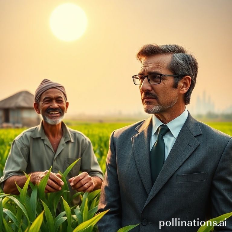 एक गरीब किसान और एक अमीर व्यापारी खेत में बातचीत करते हुए