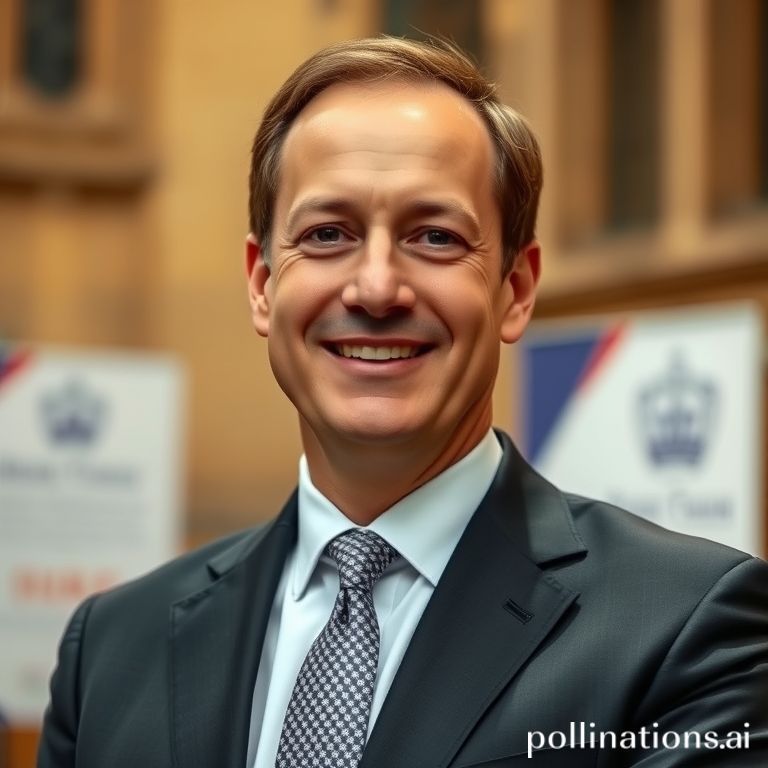 James Cleverly, influential UK politician, smiles confidently in a tailored suit, embodying his career in government.