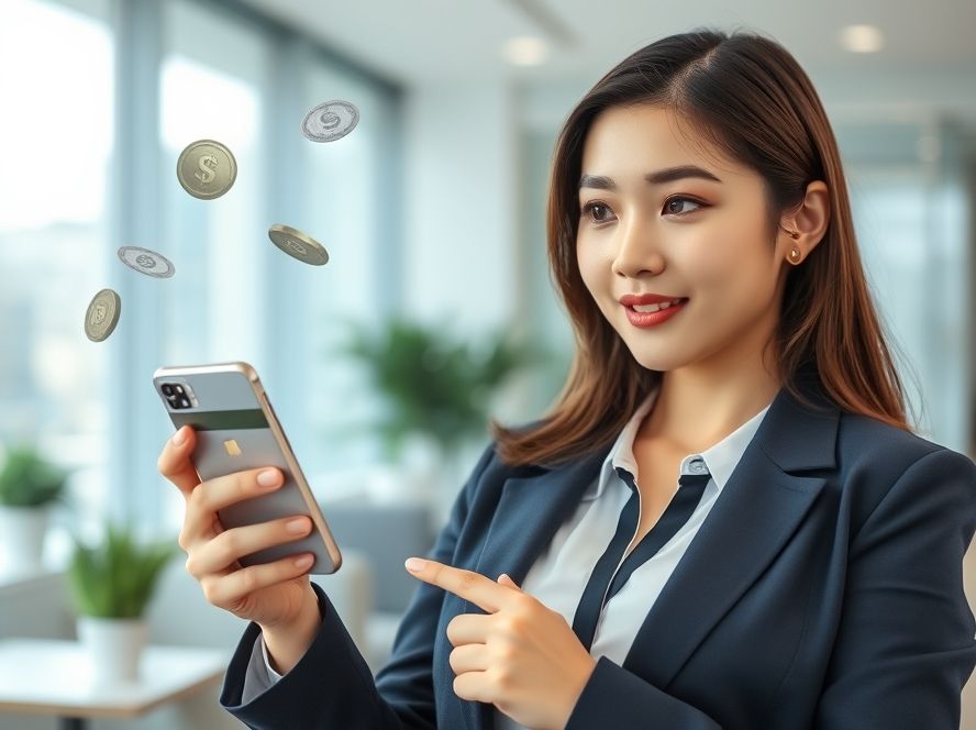 스마트폰으로 금융 앱을 활용해 추가 혜택을 얻는 똑똑한 한국 여성
