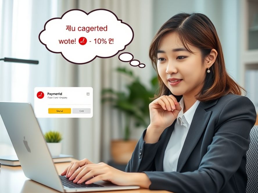 온라인 결제 실패를 겪지만, 현명한 우회 전략으로 10% 할인을 얻는 모습.