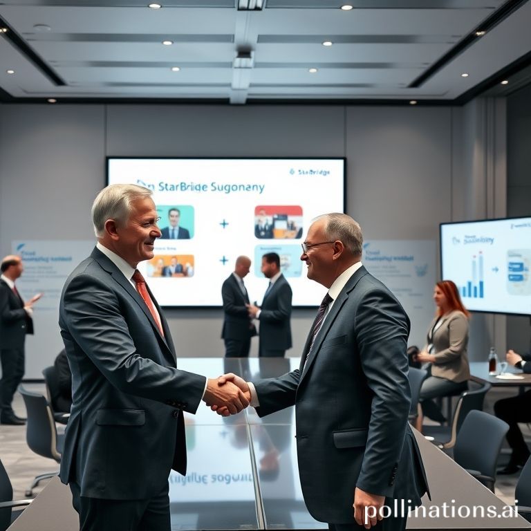 StarBridge founder Olegs Cernisevs shaking hands with a German delegate at a FinTech roundtable event in Hamburg.