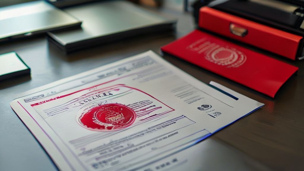 デスクに置かれた公式な許諾書類とDVDケースの様子