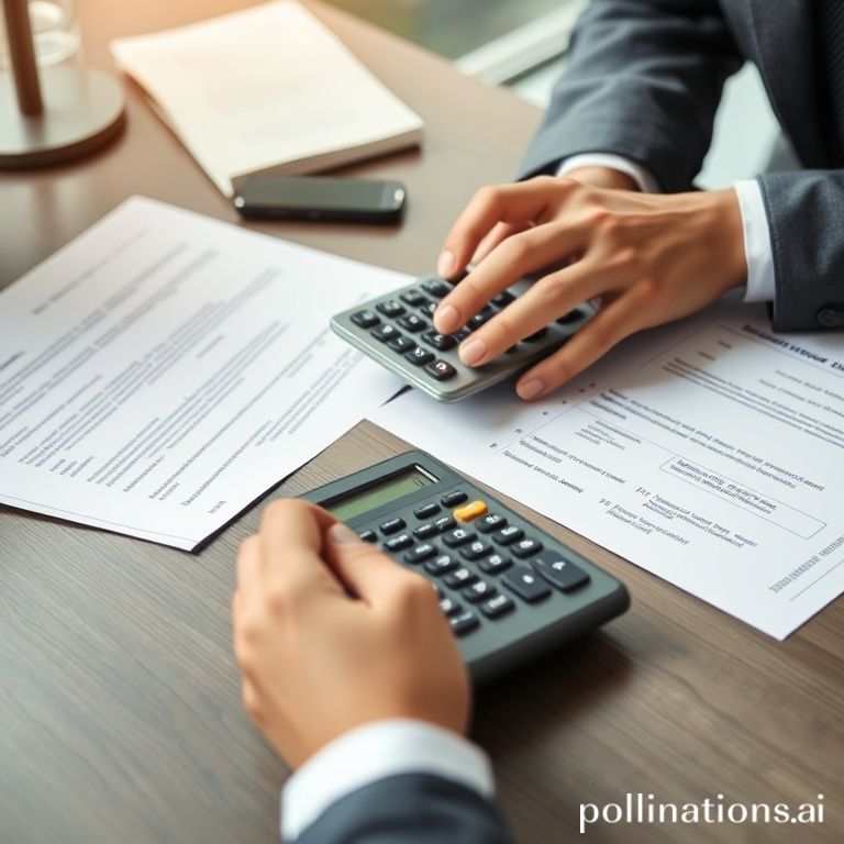 Person calculating car insurance premiums on a finance calculator, reviewing policy documents for zero-down options.