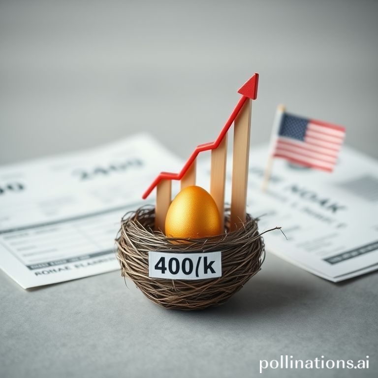 A golden egg in a nest labeled '401(k)' with a rising financial graph, symbolizing secure retirement savings amplified by employer matching.