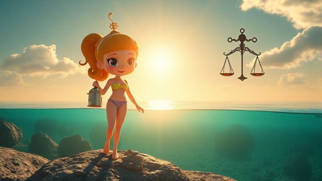 A radiant Sandy Cheeks, glowing in ethereal light, balances scientific tools and a peaceful Bikini Bottom landscape. Mystic, 4k, cinematic shot, embracing harmony and justice.