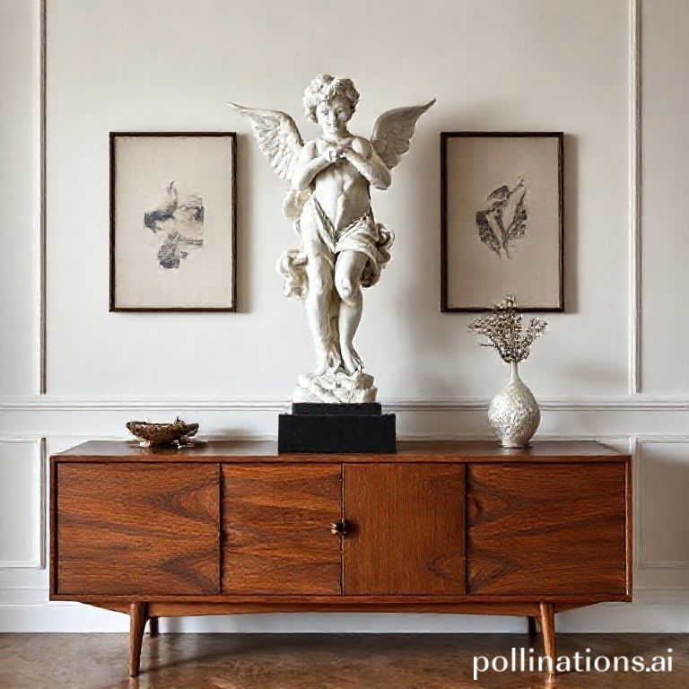 Releitura de Putto em um aparador de design moderno Mid-Century