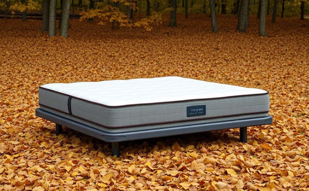 A rotating mattress on a seasonal backdrop of changing leaves.