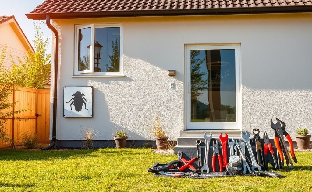 A secure home with pest control measures and repair tools visible.