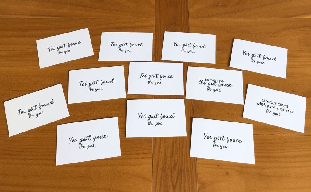 A serene arrangement of grounding affirmation cards on a wooden table.