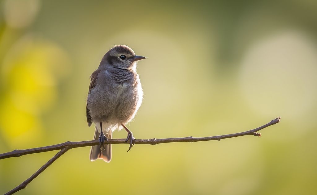 A serene bird perched on a branch under soft, natural light.