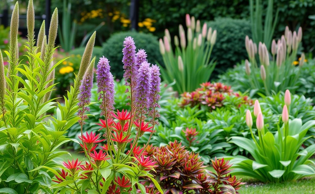 A serene garden scene with vibrant plants and a meditative atmosphere.