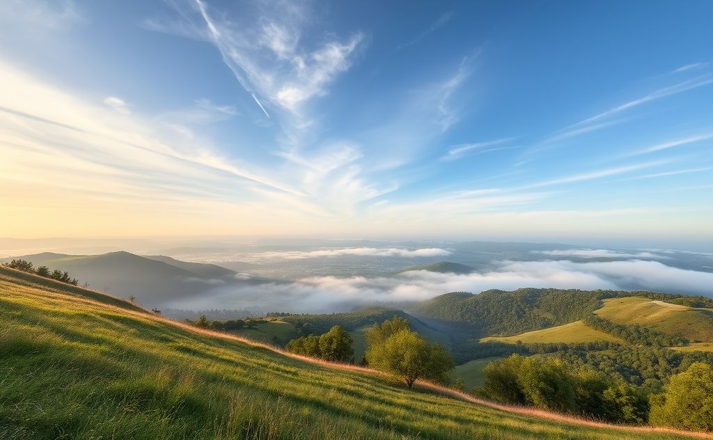 A serene landscape depicting harmony between nature and tranquility.