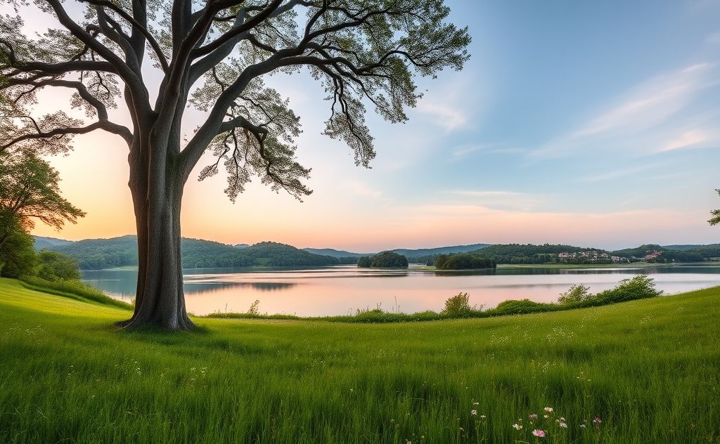 A serene landscape showcasing nature's elements in harmony.