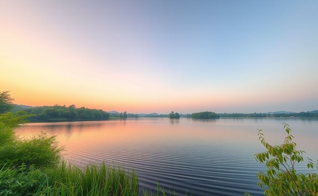 A serene landscape with a peaceful mind-body connection theme.