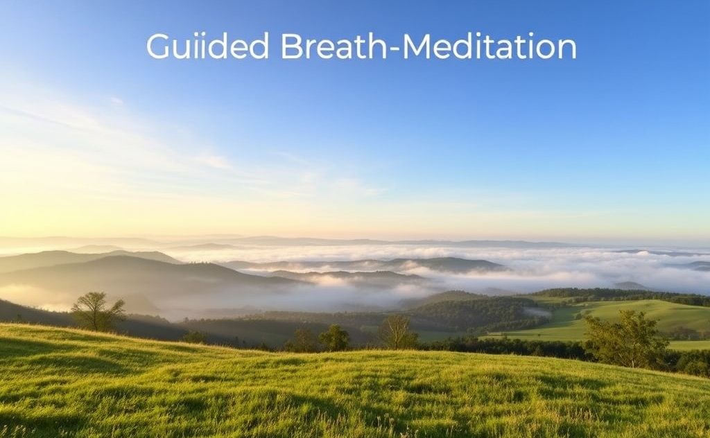 A serene landscape with a peaceful setting for guided breath meditation.