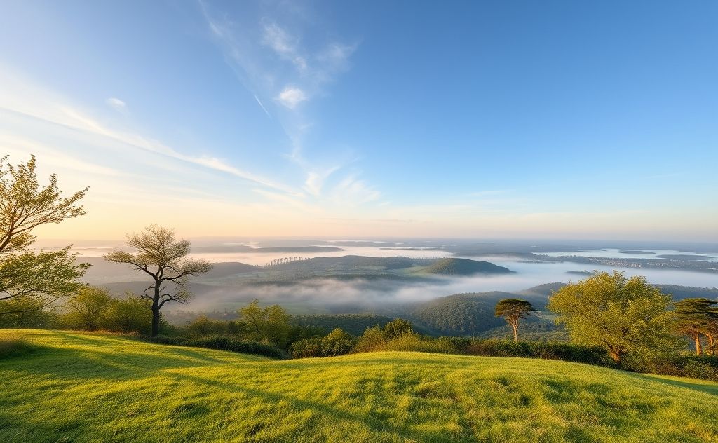 A serene landscape with a tranquil setting for meditation and nature.