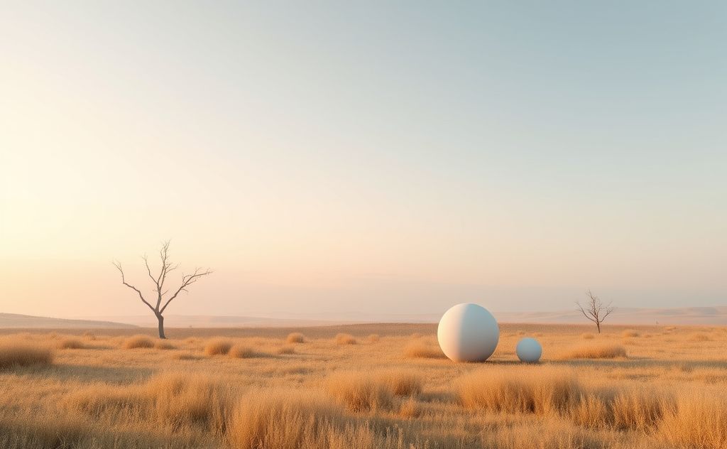 A serene landscape with calming colors and simple geometric shapes.