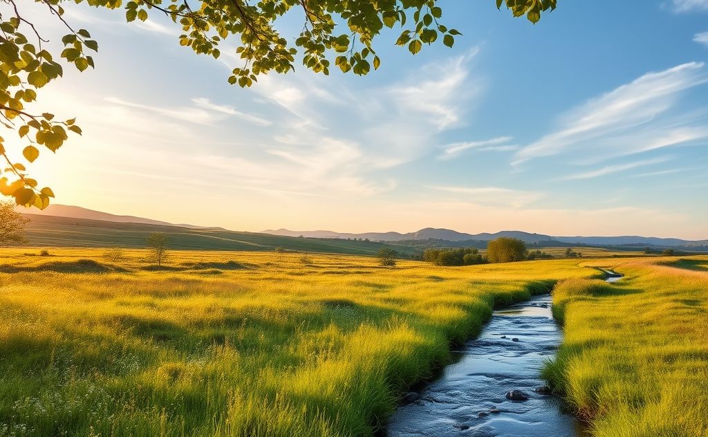 A serene landscape with calming elements for guided meditation recordings.