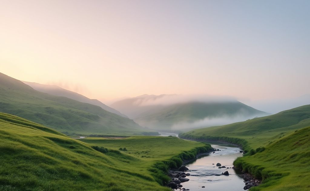 A serene landscape with calming nature elements and soft colors.