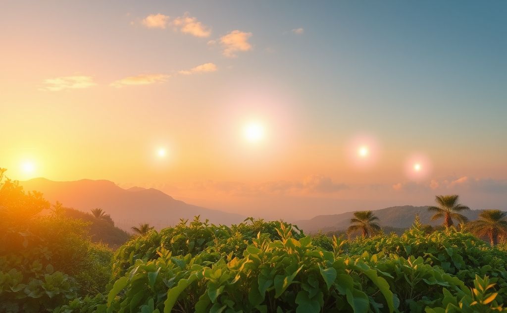 A serene landscape with chakra symbols glowing in harmony.