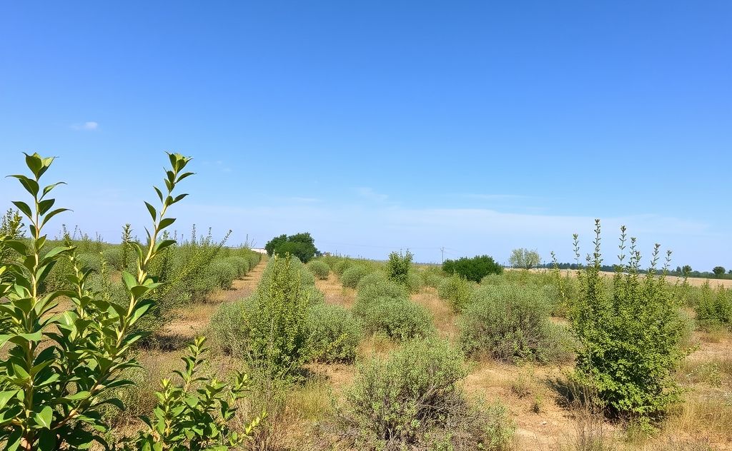 A serene landscape with clear skies and healthy plants.
