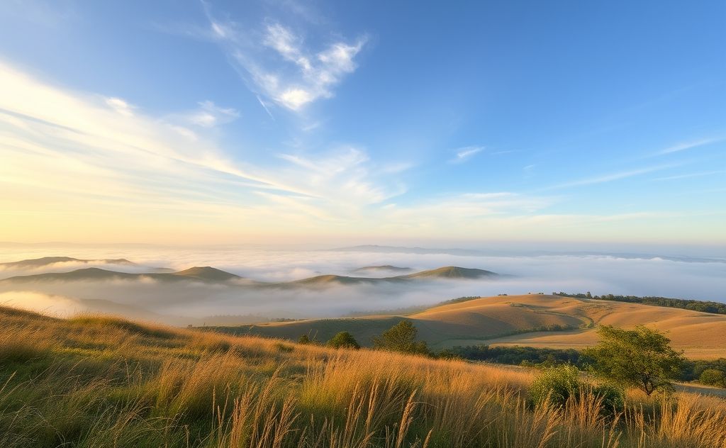 A serene landscape with gentle breezes and calming nature elements.