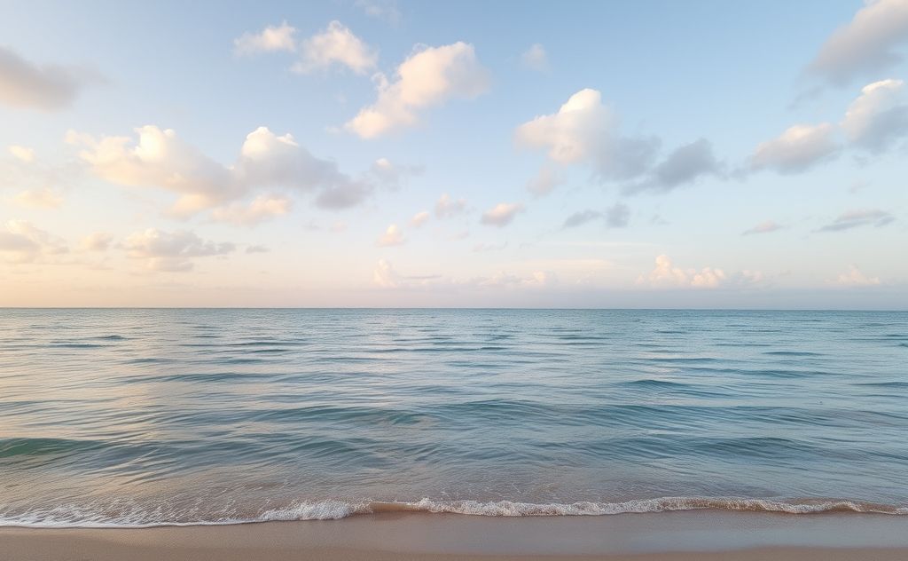 A serene landscape with gentle waves and soft clouds for relaxation.