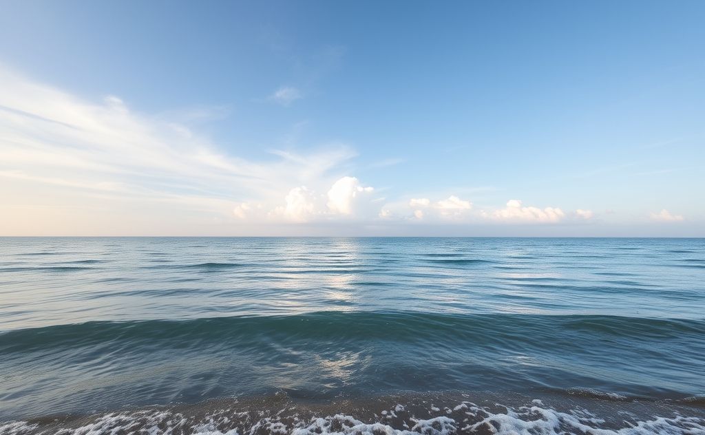 A serene landscape with gentle waves and soft clouds for zen breathing.