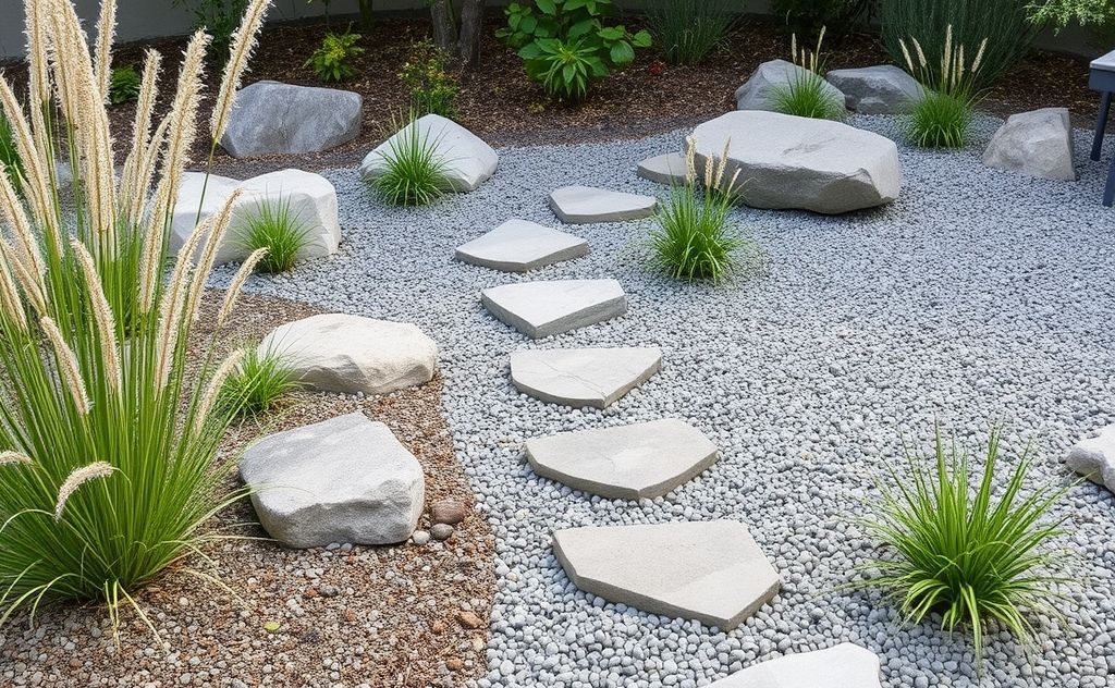 A serene landscape with grounding elements like stones and plants.