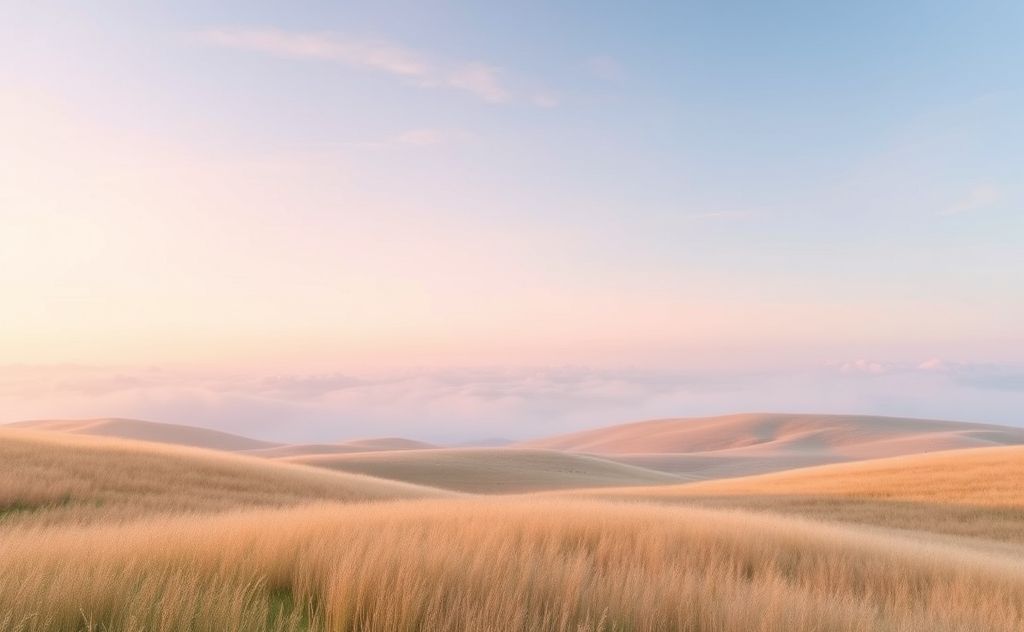 A serene landscape with soothing pastel colors blending harmoniously.