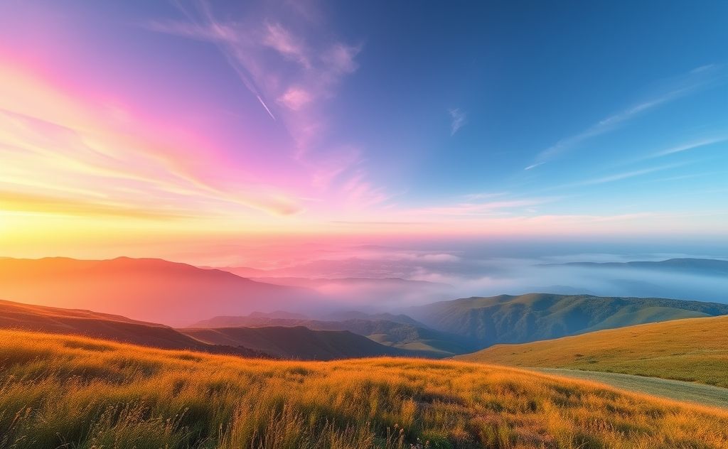 A serene landscape with vibrant chakra colors blending harmoniously.