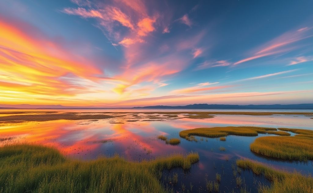 A serene landscape with vibrant colors reflecting calming meditation.