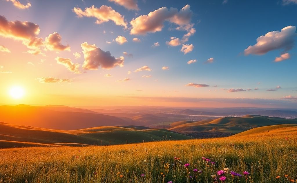 A serene landscape with vibrant colors representing different emotions.