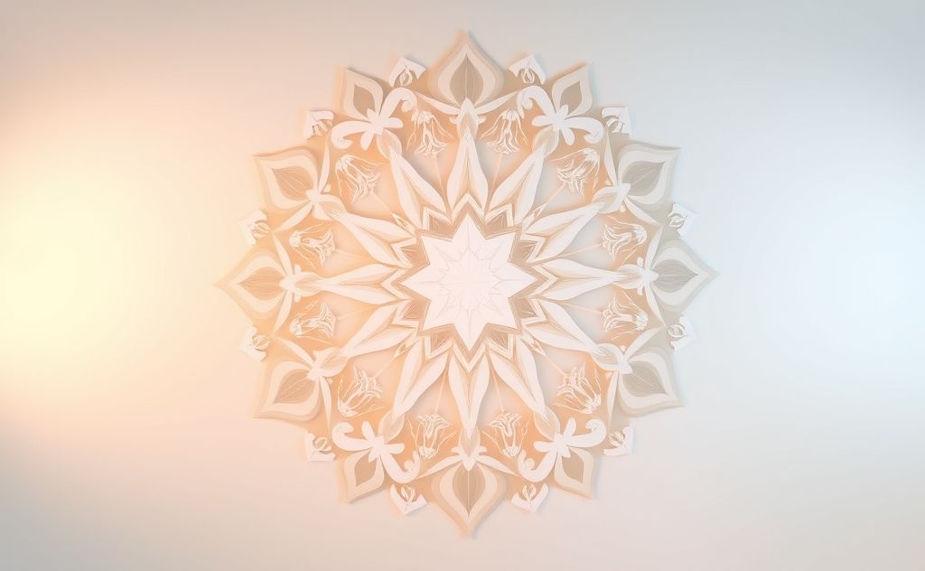 A serene mandala design with calming colors and nature elements.