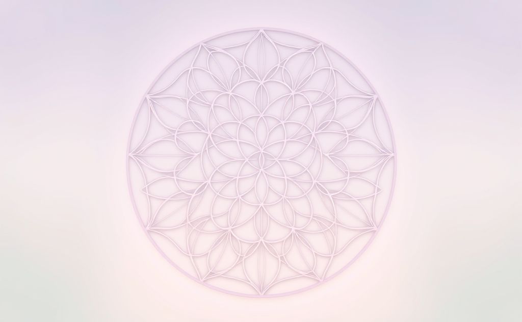 A serene mandala of the flower of life pattern in soft colors.
