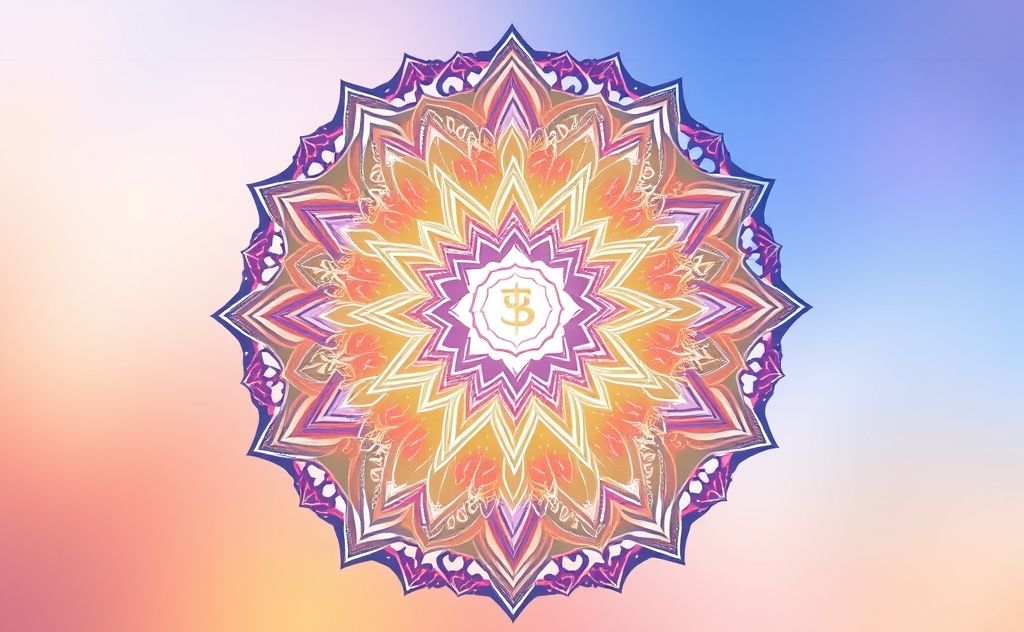 A serene mandala with vibrant chakra symbols and soothing colors.