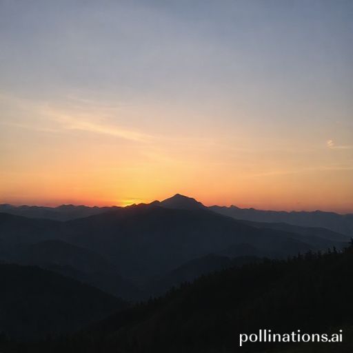 A serene mountain landscape at sunset