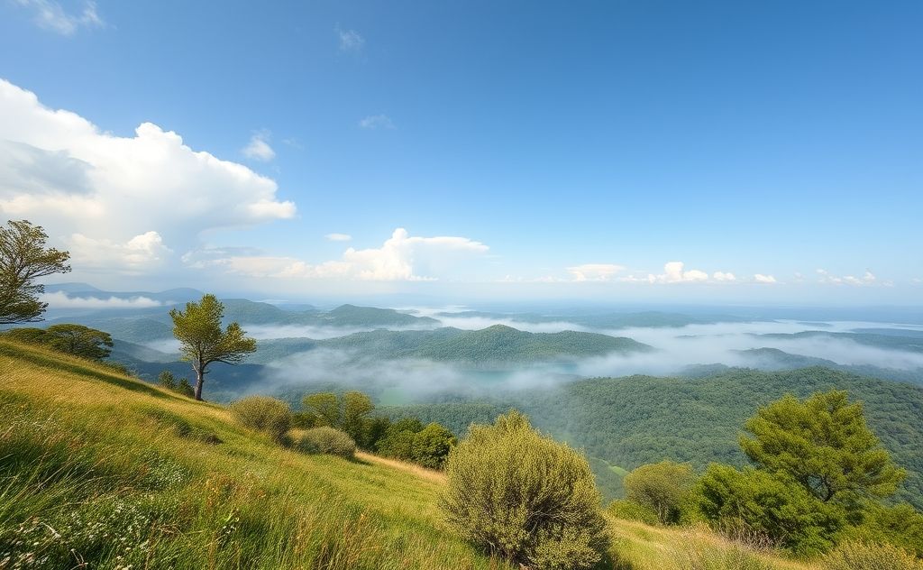 A serene natural landscape with gentle vibrations and healing energy.