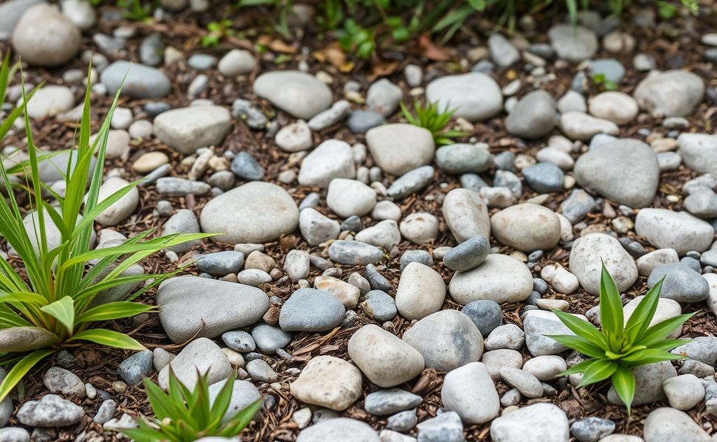 A serene nature scene with grounding elements like stones and plants.