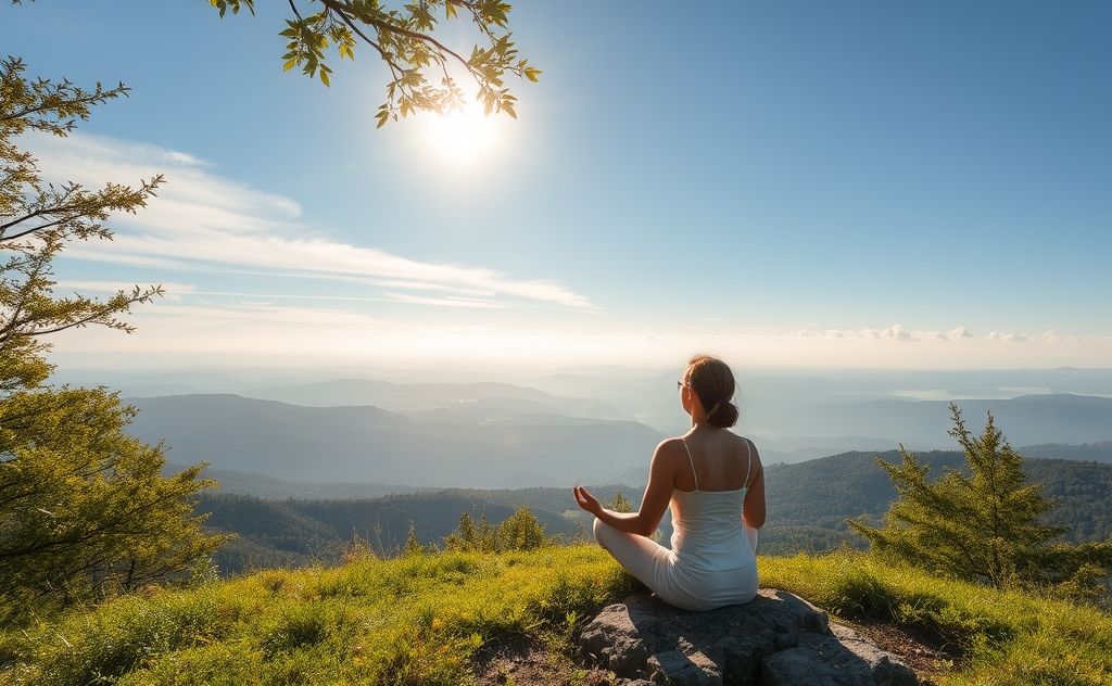 A serene person meditating in nature's tranquility