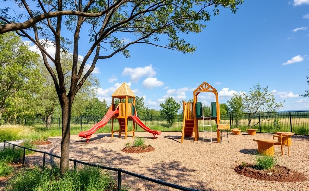 A serene playground with natural elements promoting non-toxic living.