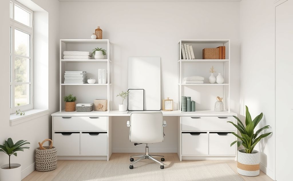 A serene space with neatly organized items and minimal decor.