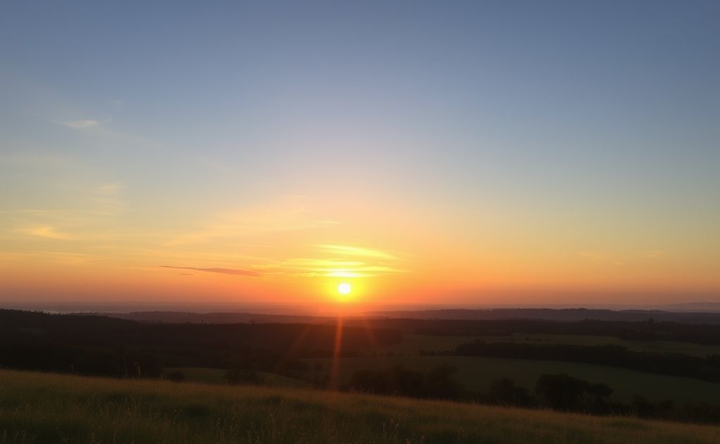 A serene sunrise over a tranquil landscape symbolizing positivity.