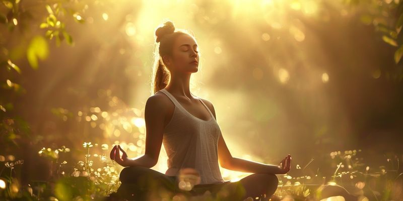 Huzurlu bir doğa ortamında meditasyon yapan kadın