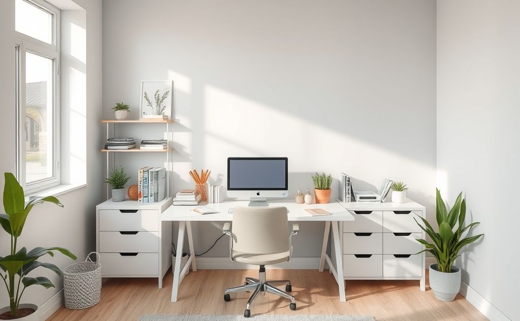 A serene workspace with minimal clutter and calming colors.