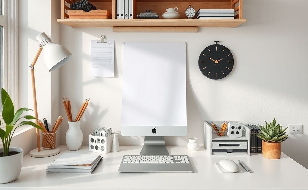 A serene workspace with neatly organized items promoting calmness.