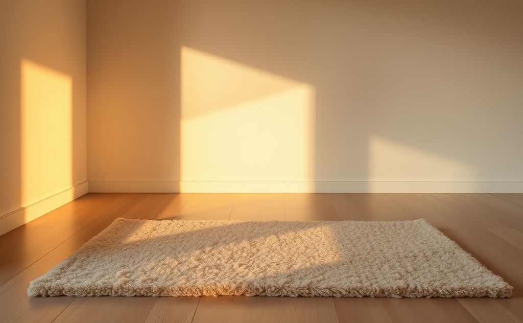 A serene yoga mat with a calming atmosphere and soft lighting.