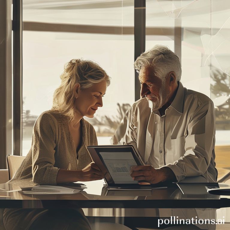 Financially independent early retirees calmly reviewing healthcare options on a tablet, symbolizing the intersection of wealth and US healthcare policy.