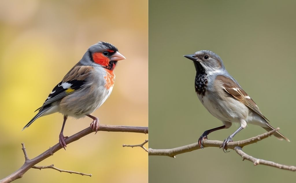 A side-by-side comparison of finches and sparrows in nature.
