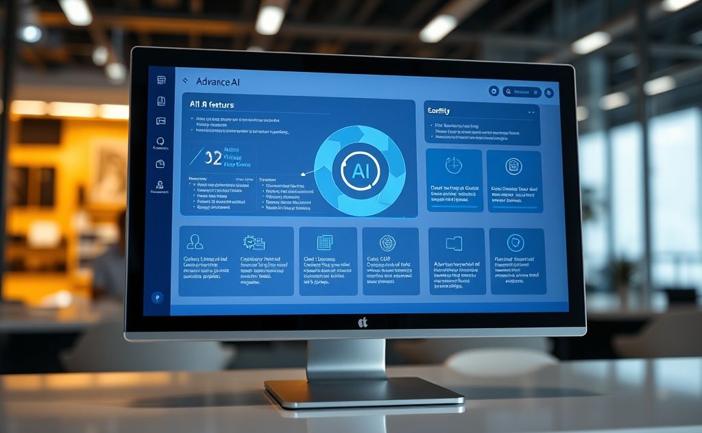 A sleek computer screen displaying advanced AI software features.
